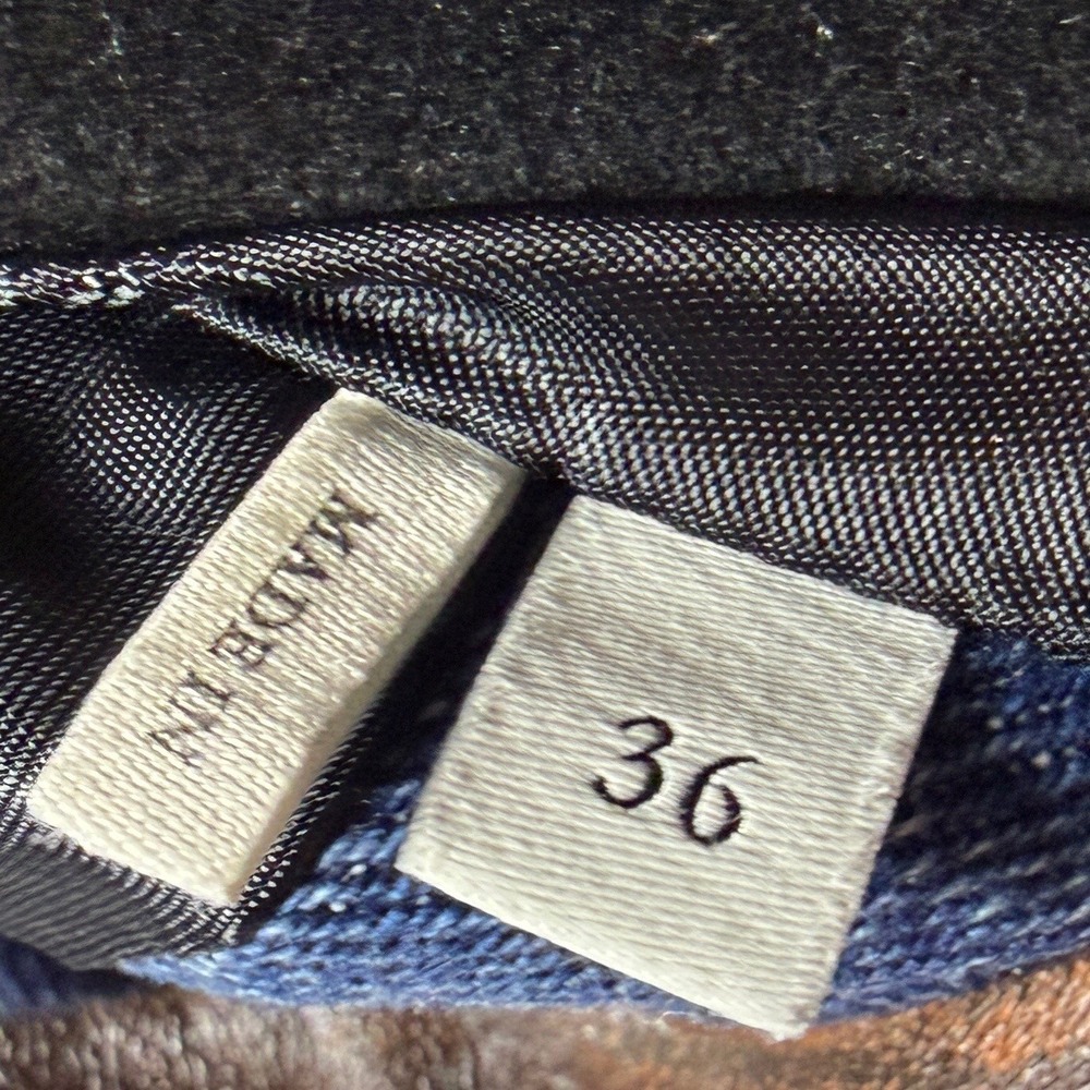 SANDRO Denim Jacket Leather Collar Cropped Button Front Blue Sz 36 FR / 4 US - Picture 12 of 15
